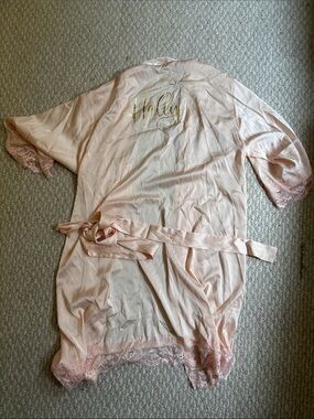 Personalized Pale Pink Satin Lace Robe with 'Haley' Script